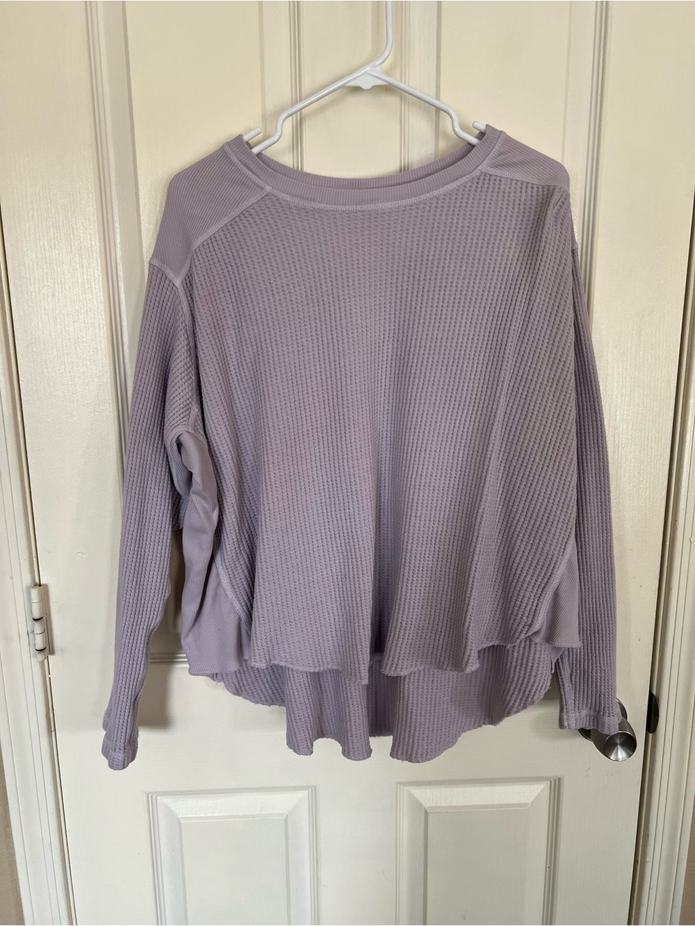 FP One Waffle Knit Thermal Top Lavender Oversized 100% Cotton Long Sleeve